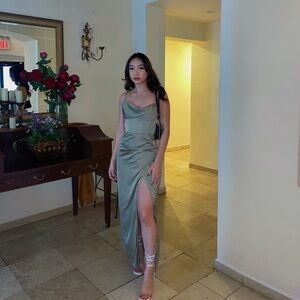 Peppermayo Green Satin Dress